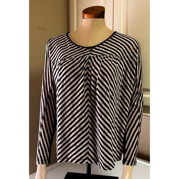ANTHROPOLOGIE Small Womens Top Striped Lightweight Long Sleeve Black Casual - Picture 1 of 7